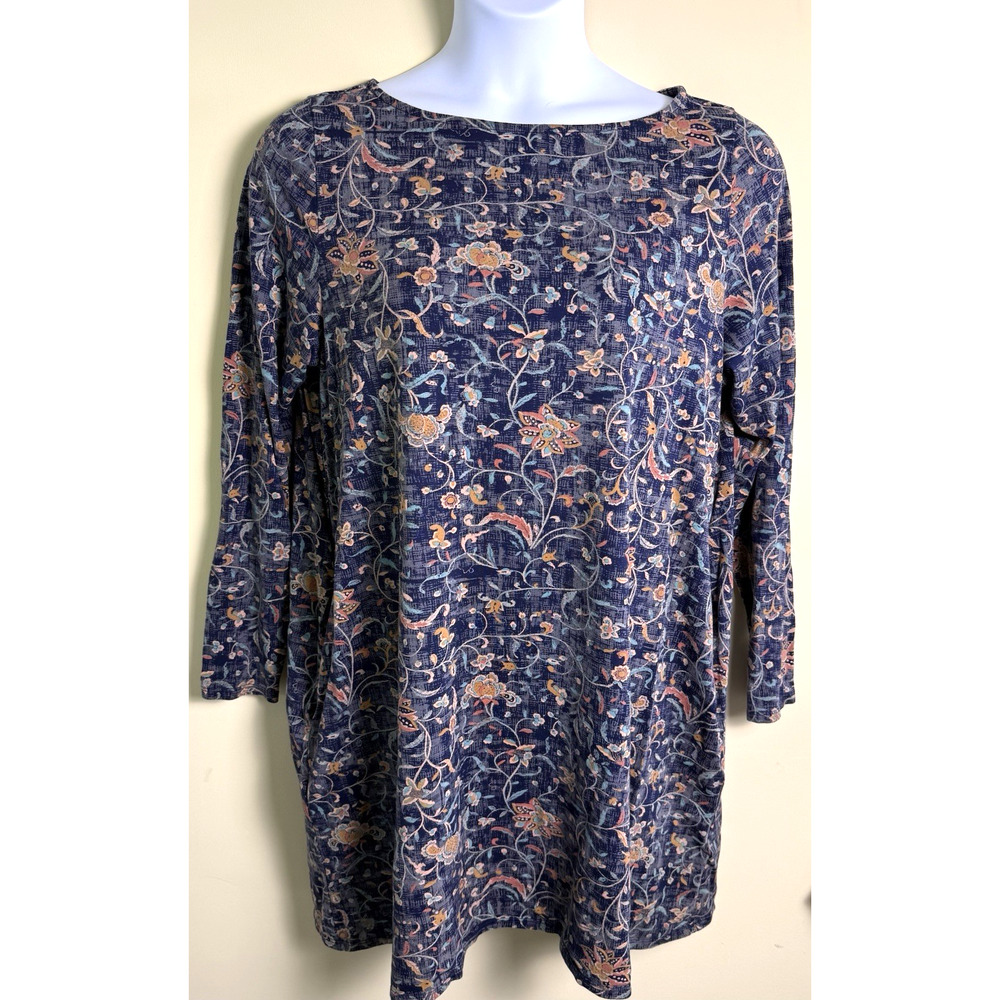Peruvian Connection Blue floral Tunic dress XXL Boho Lagenlook